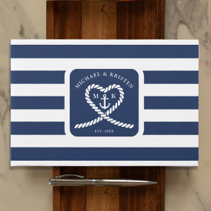 Livre D'or Mariage d'Ancre du coeur en corde bleue marine