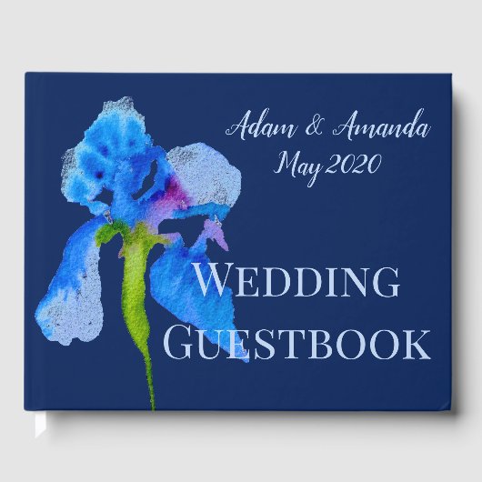 Livre D'or Mariage d'aquarelle Blue Iris (Recto)