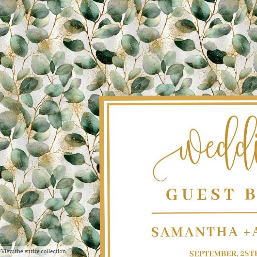 Livre d'or mariage d'aquarelle boho eucalyptus or