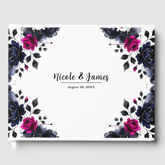 Livre D'or Mariage d'aquarelle couleur rose et bleu épais (Recto)