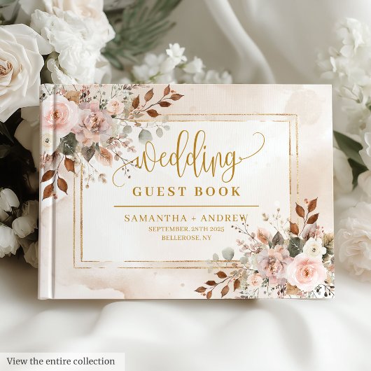 Livre D'or Mariage d'aquarelle d'automne rose clair élégant