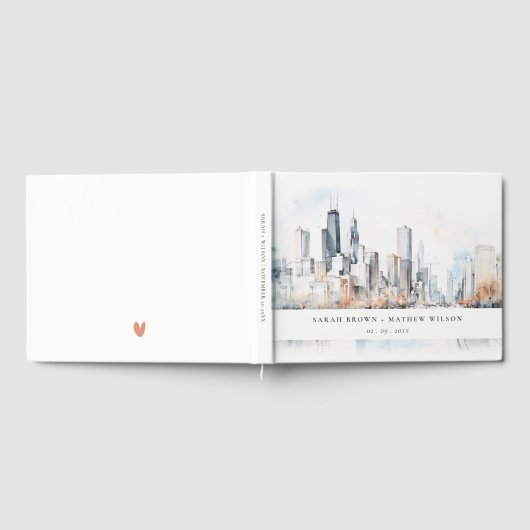 Livre D'or Mariage d'aquarelle de Chicago, Illinois City Scap (Complet)