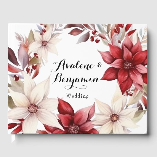 Livre D'or Mariage d'aquarelle de couronne rouge et blanc (Recto)