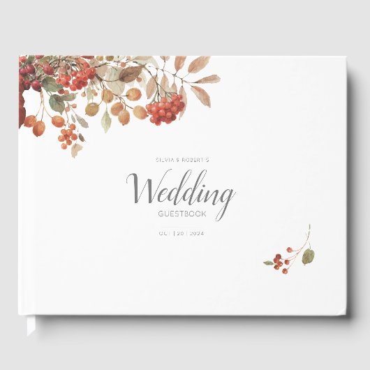 Livre D'or Mariage d'aquarelle de feuillage de automne rustiq (Recto)