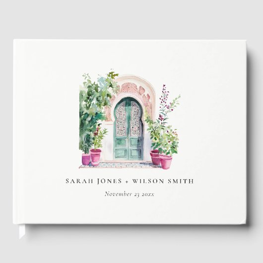 Livre D'or Mariage d'aquarelle de porte marocaine tropicale (Recto)