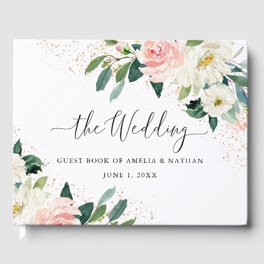 Livre D'or Mariage d'aquarelle florale de broyage doré (Recto)