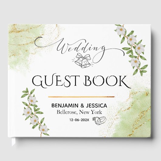 Livre D'or Mariage d'aquarelle moderne blanc et vert (Recto)