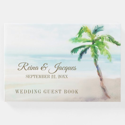 Livre D'or Mariage d'aquarelle Tropical Beach Palm Tree (Devant)