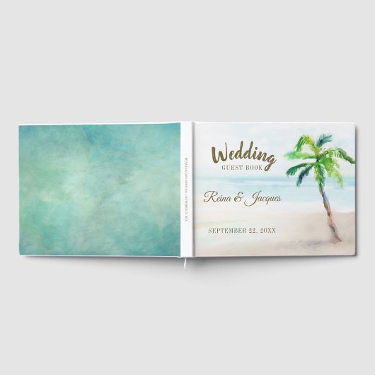 Livre D'or Mariage d'aquarelle Tropical Beach Palm Tree (Complet)
