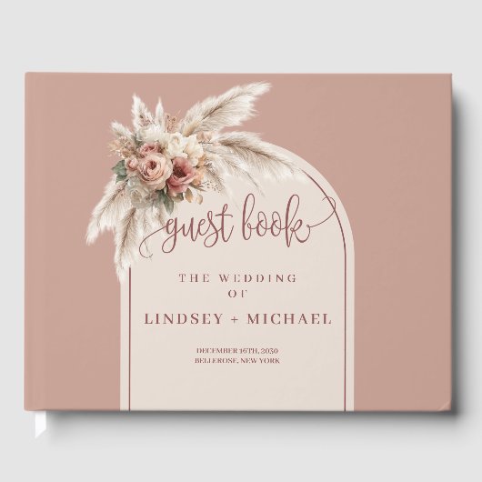 Livre D'or Mariage d'arc Rose Dusty Pampas Rose (Recto)