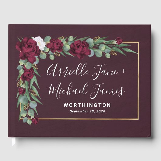 Livre D'or Mariage de automne d'aquarelle florale de Bourgogn (Recto)