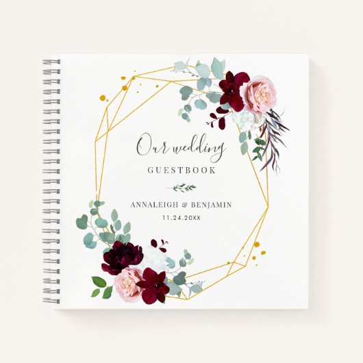 Livre d'or Mariage de automne rose Floral Bourgogn (Devant)