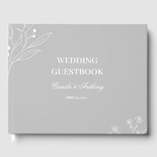 Livre D'or Mariage de Boho Floral à Coin Blanc Argent