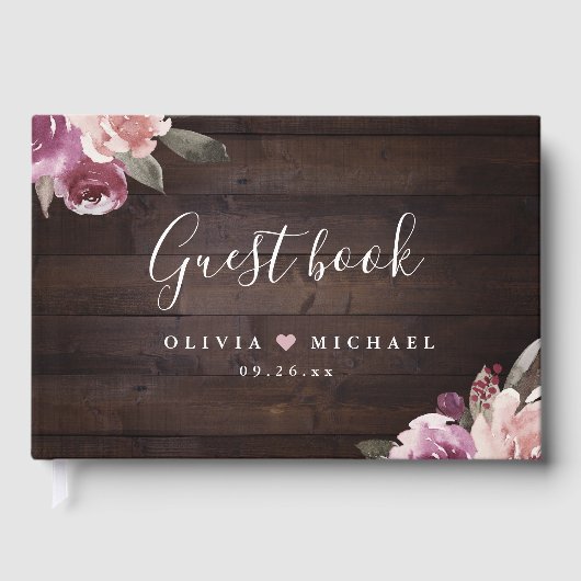 Livre D'or Mariage de bois rustique mauve et mûrier (Recto)