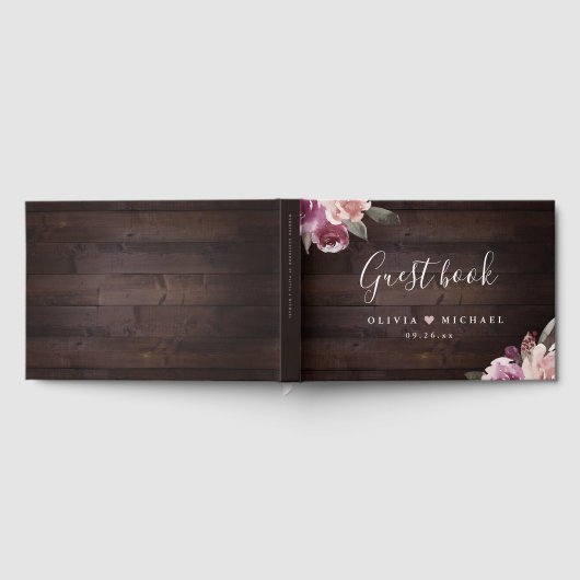 Livre D'or Mariage de bois rustique mauve et mûrier (Complet)