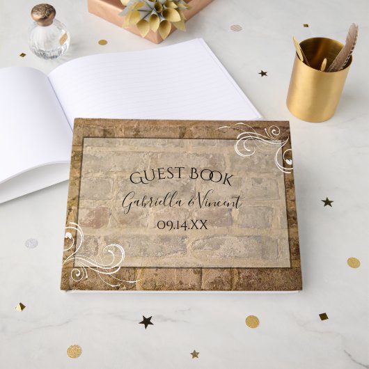 Livre D'or Mariage de briques industrielles chics (Recto ouvert)