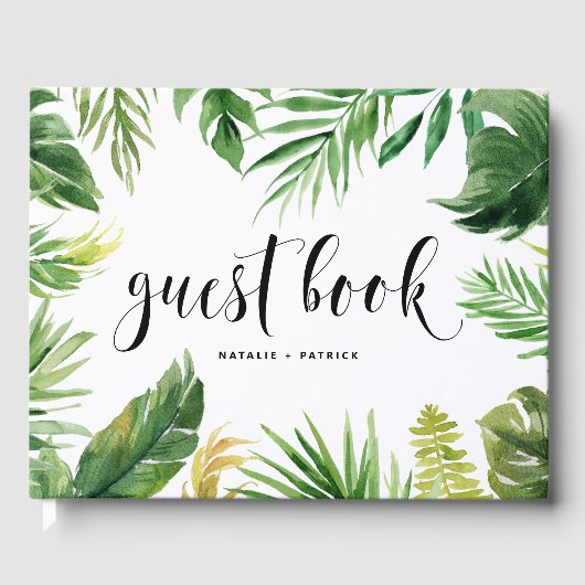 Livre D'or Mariage de cadre Feuilles tropicaux Aquarelle (Recto)