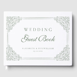 Livre D'or Mariage de cadre Vintage Orné Vert Muet Bordé