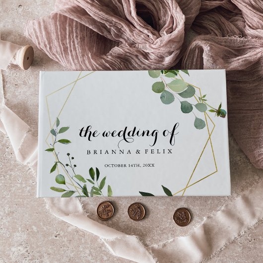 Livre D'or Mariage de calligraphie verte géométrique or