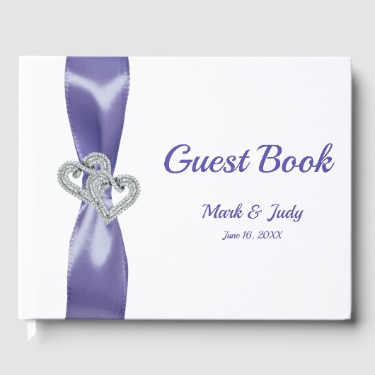 Livre D'or Mariage de Coeurs Diamants Bleus Violet (Recto)