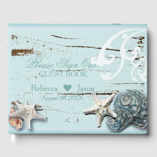 Livre D'or Mariage de coquillage bleu de Wood Beach