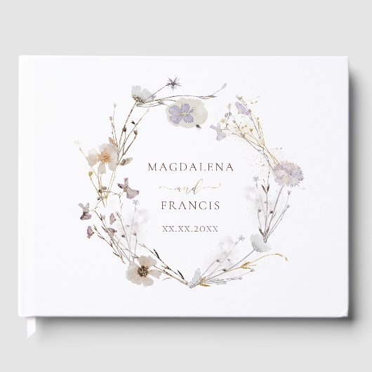 Livre D'or mariage de couronne de fleurs séchées délicates (Recto)