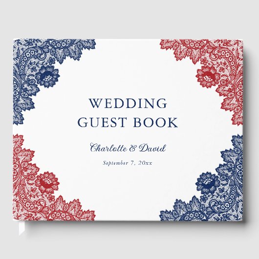 Livre D'or Mariage de dentelle bleu et rouge (Recto)