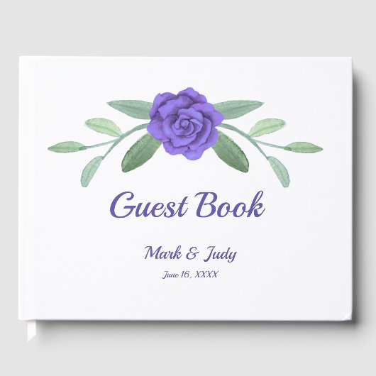 Livre D'or Mariage de feuillage bleu violet Floral (Recto)