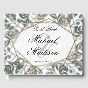 Livre D'or Mariage de feuille végétale vert blanc or