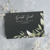 Livre D'or Mariage de feuilles de verdure modernes vert foncé