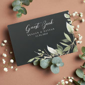 Livre D'or Mariage de feuilles de verdure modernes vert foncé