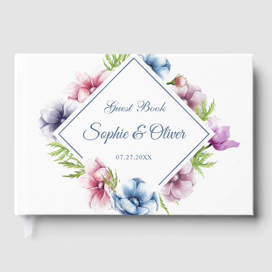 Livre D'or Mariage de fleurs d'anémone aquarelle (Recto)