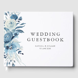 Livre d'or mariage de fleurs d'aquarelle bleue