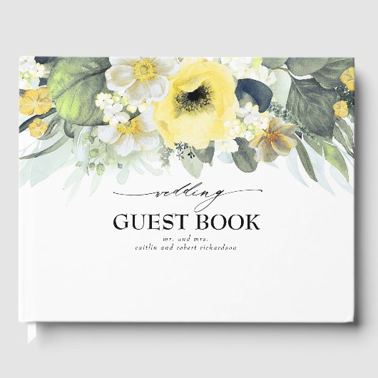 Livre D'or Mariage de fleurs d'aquarelle jaune (Recto)