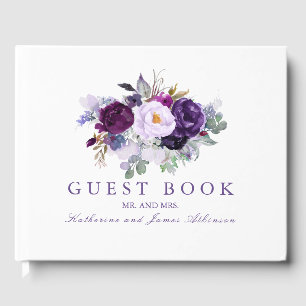 Livre D'or Mariage de fleurs d'aquarelle violette