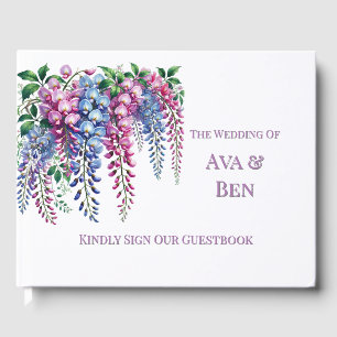 Livre D'or Mariage de fleurs de glycine violet et rose