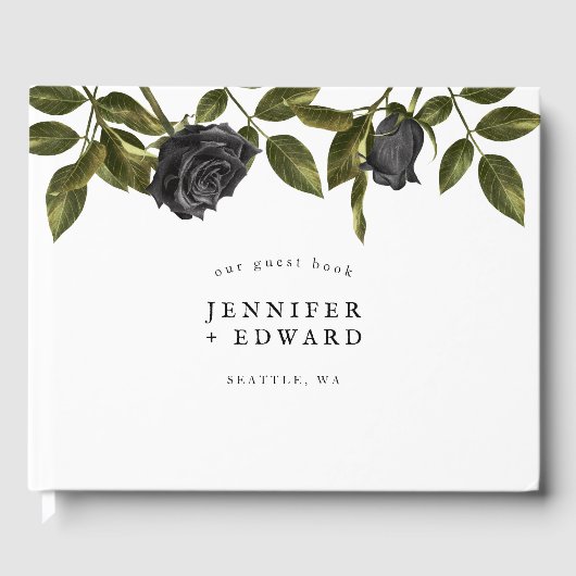 Livre D'or Mariage de fleurs noires gothiques blanc (Recto)