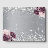 Livre D'or Mariage de fleurs roses bordeaux argentés (Verso)