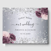 Livre D'or Mariage de fleurs roses bordeaux argentés (Recto)