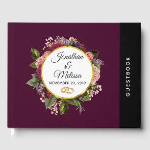 Livre D'or Mariage de fleurs roses et bordeaux