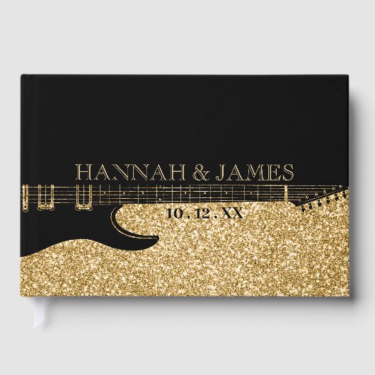 Livre D'or Mariage de guitare Parties scintillant noir et or (Recto)