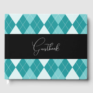 Livre D'or Mariage de Jacquard rétro turquoise et blanc