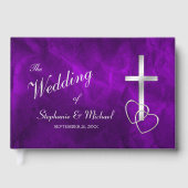 Livre D'or Mariage de la Croix chrétienne d'argent violet (Recto)
