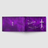 Livre D'or Mariage de la Croix chrétienne d'argent violet (Complet)