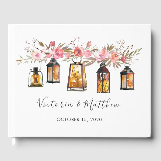 Livre D'or Mariage de lanterne à aquarelle rustique (Recto)