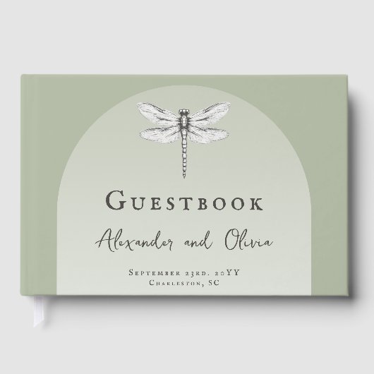 Livre D'or Mariage de Libellule Vert Sauge (Recto)