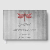 Livre D'or Mariage de libellules à bijoux rouges (Recto)