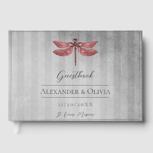 Livre D'or Mariage de libellules à bijoux rouges (Recto)