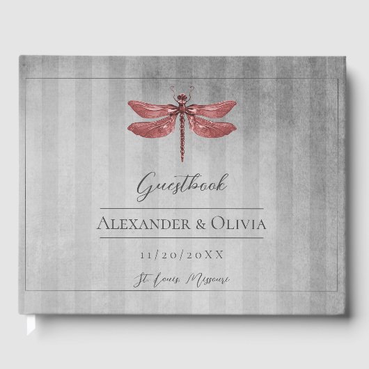 Livre D'or Mariage de libellules à bijoux rouges (Recto)
