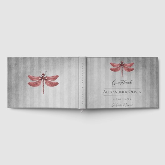Livre D'or Mariage de libellules à bijoux rouges (Complet)